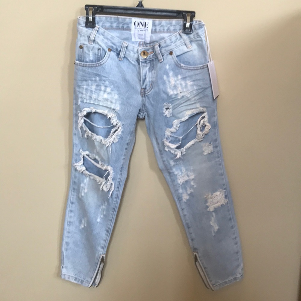 One Teaspoon, size 24, trashed free birds jeans.